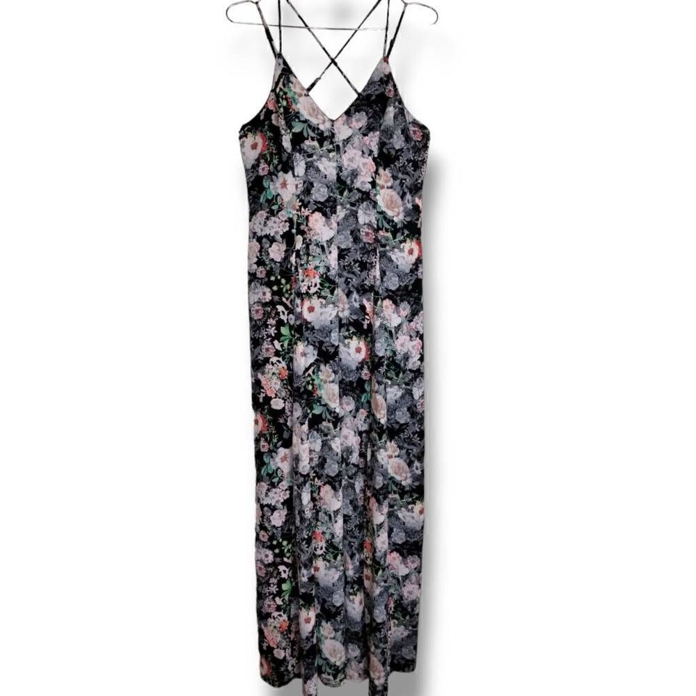 June & Hudson Womens Jumpsuit Sz Medium Black Floral Strappy Cottagecore Festiva